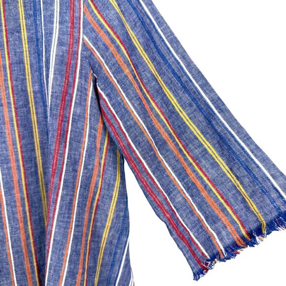 Ali Miles LINEN BLEND Sz PS Petite Small Blue Wearable Art Blouse Shirt Top - Picture 8 of 9